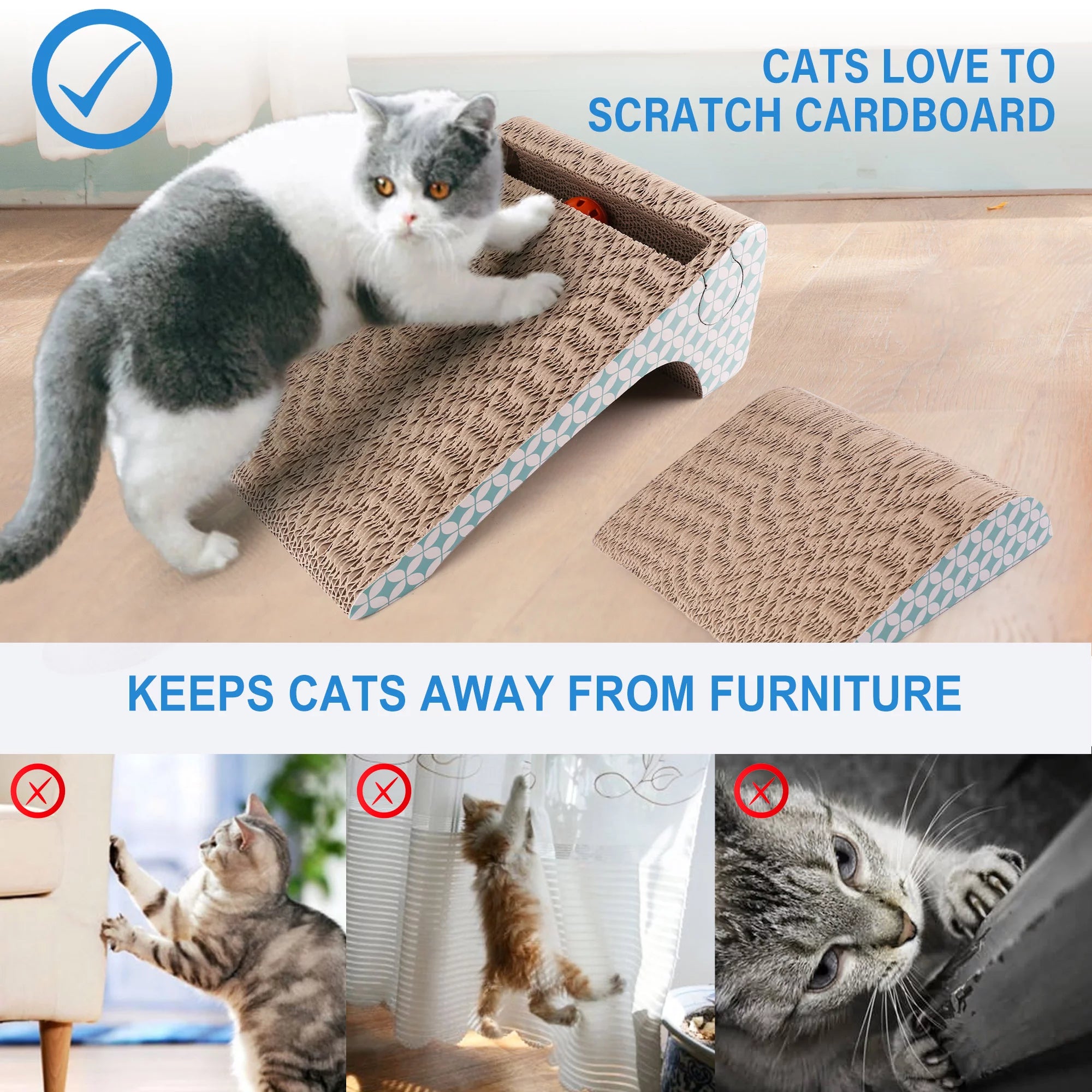 2-In-1 Cat Scratcher Cardboard, Corrugate Cat Scratch Pad with Ball Toy, Catnip, Removable
