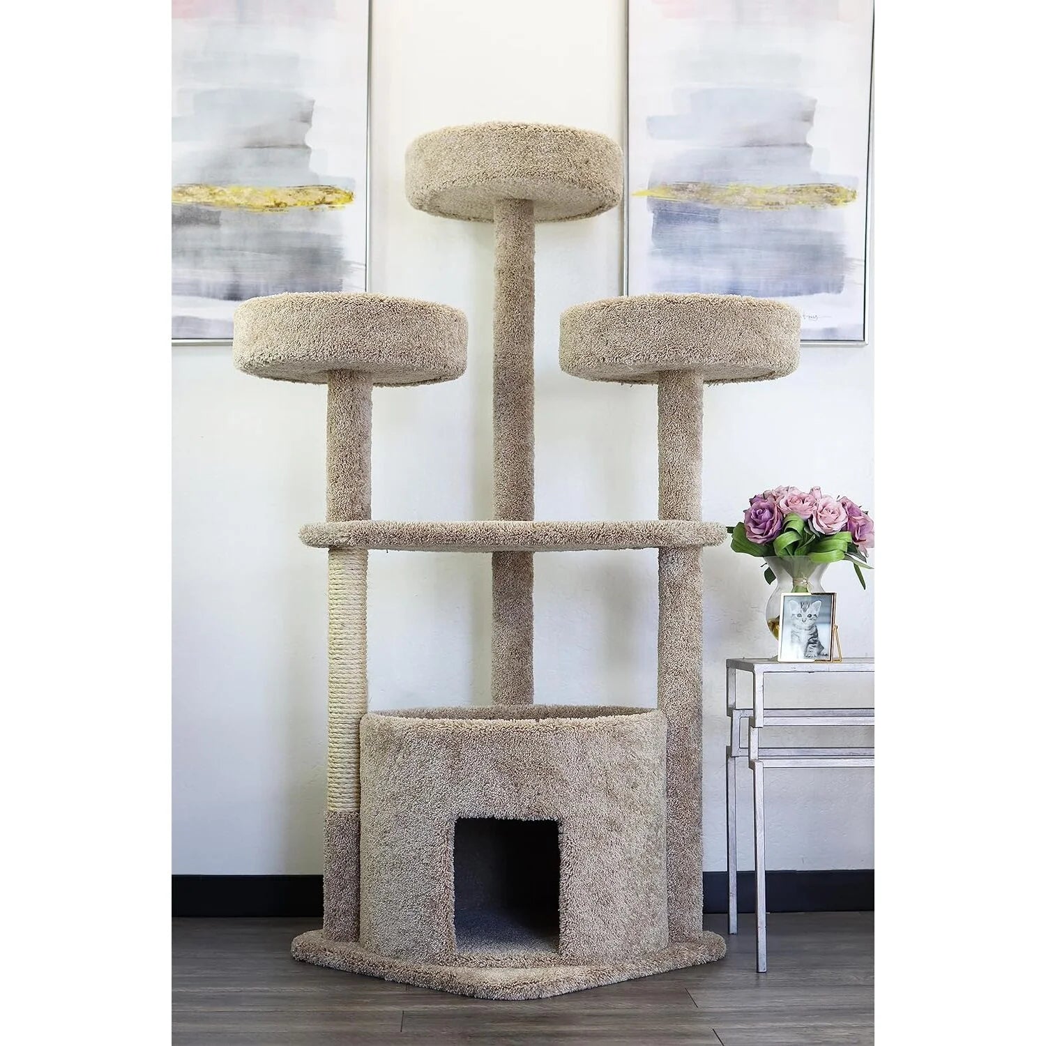 130014-Beige Main Coon Cat House Cat Tree