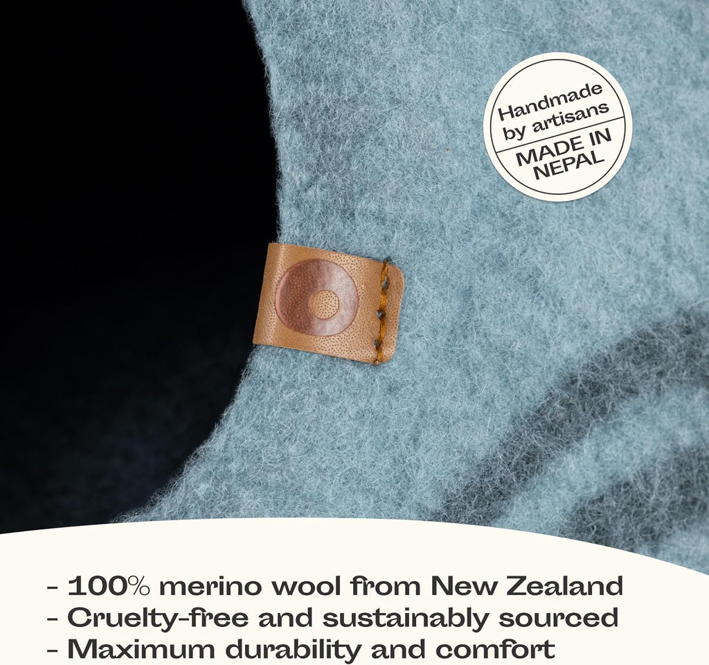 Premium Felt Cat Cave - Handmade 100% Merino Wool Cat Bed for Indoor Use (Aquamarine, Medium)