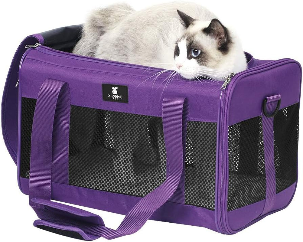 Airline-Approved Soft-Sided Cat Carrier for Small to Medium Cats up to 25 lbs, Featuring Removable Fleece Pad and Portable Design