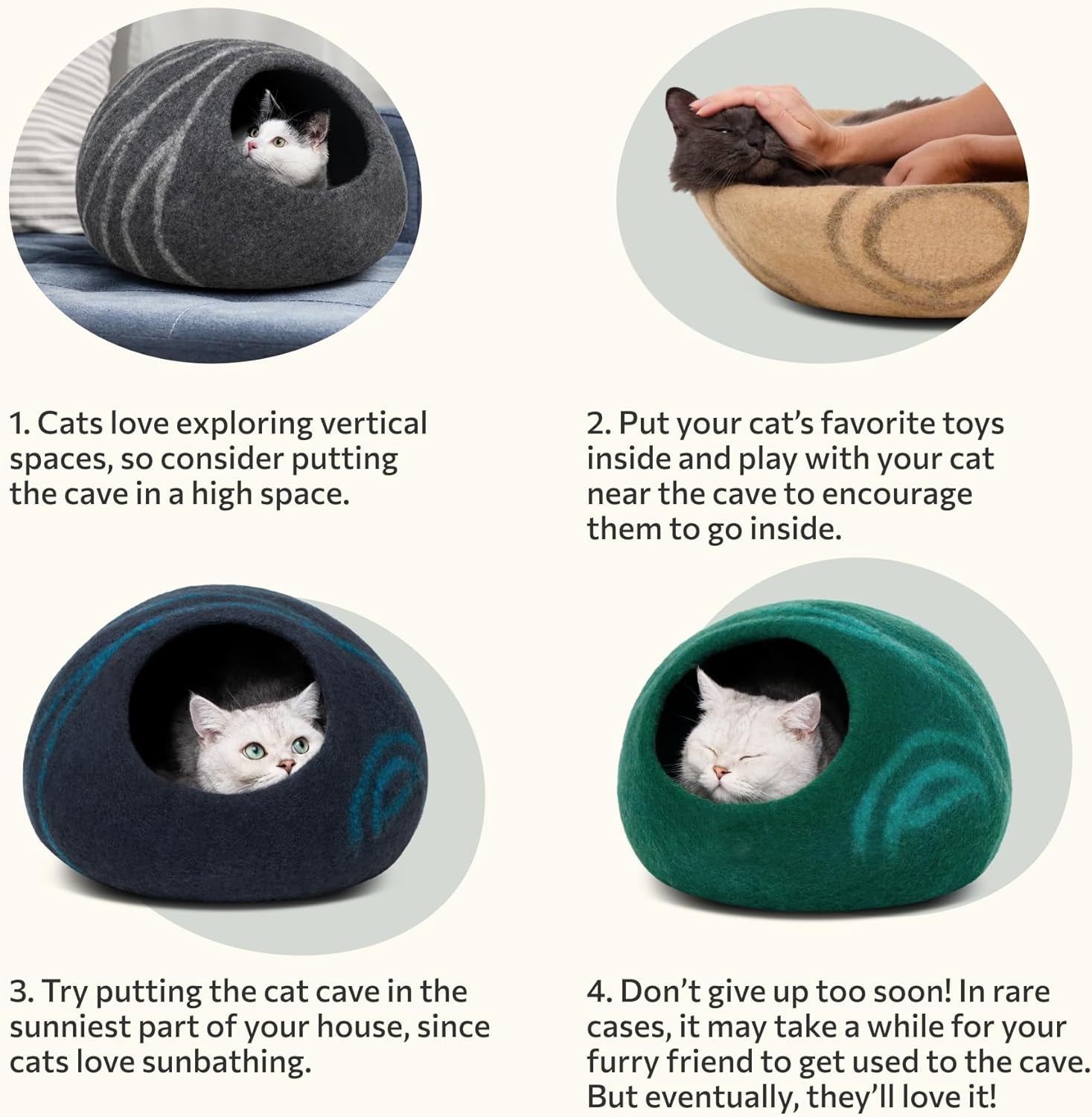 Premium Felt Cat Cave – Handmade 100% Merino Wool Cat Bed for Indoor Use (Light Grey, Medium)