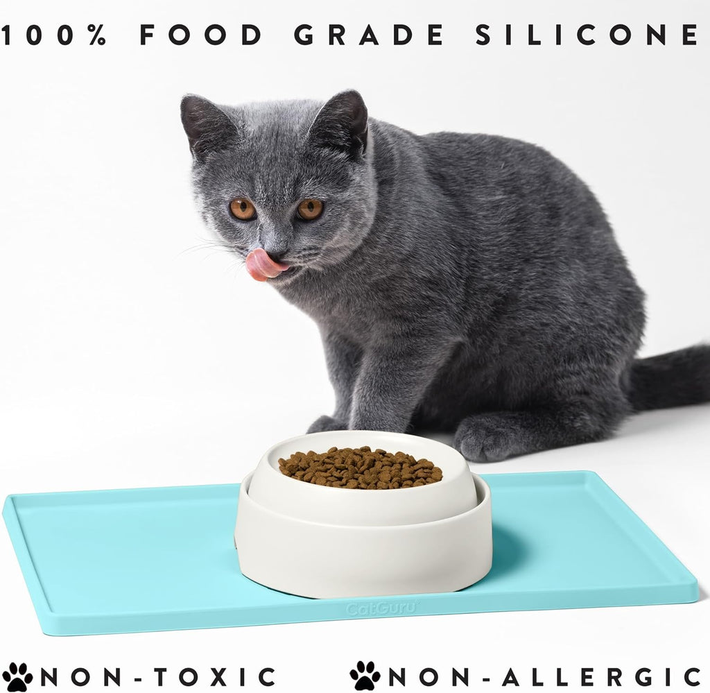 Cat Food Mat, Small & Large Pet Feedingd Mat, 100% Waterproof Cat Mats for Food and Water, Silicone Mats for Pet Bowls, Non-Slip Placemat for Water Bowl or Fountain (Small, Aruba)