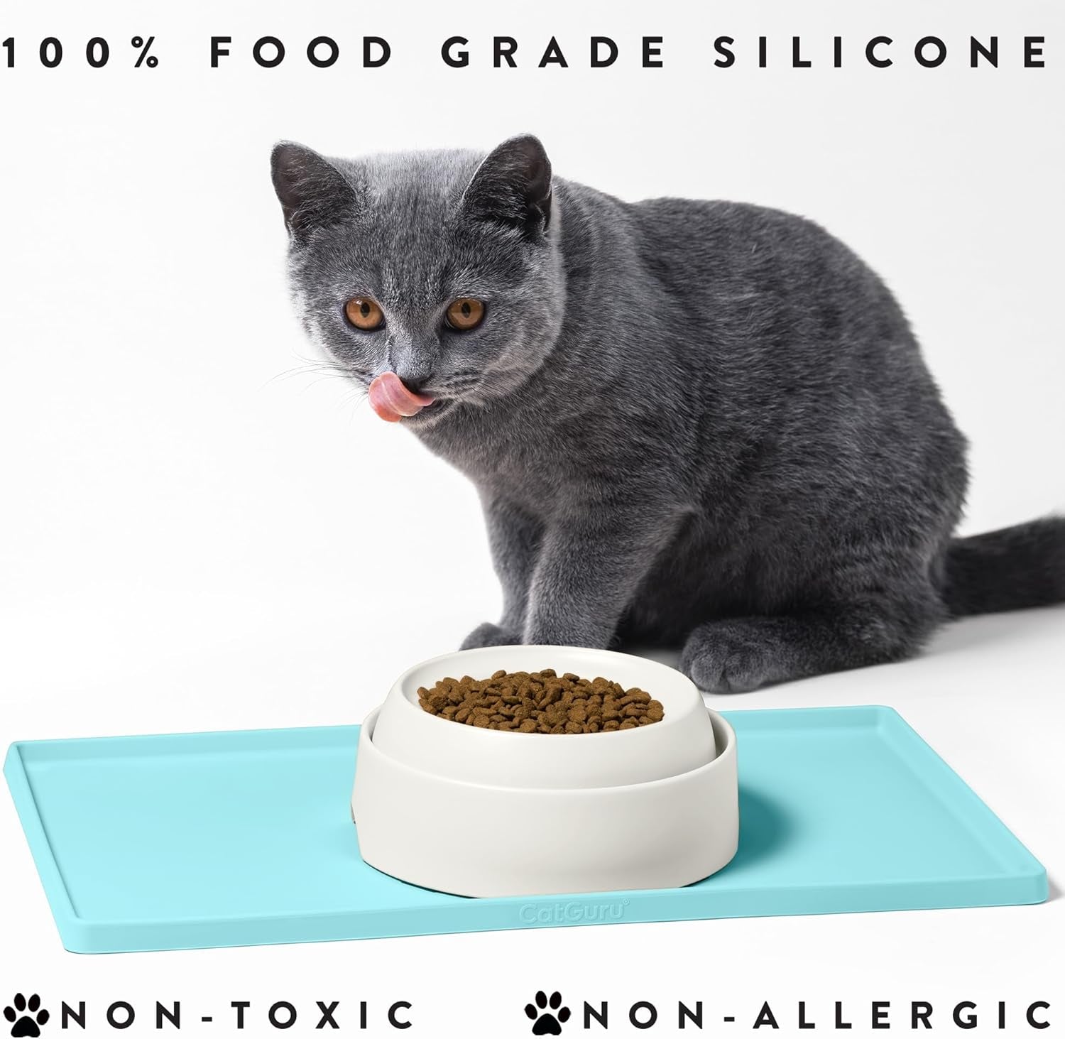 Cat Food Mat, Small & Large Pet Feedingd Mat, 100% Waterproof Cat Mats for Food and Water, Silicone Mats for Pet Bowls, Non-Slip Placemat for Water Bowl or Fountain (Small, Aruba)