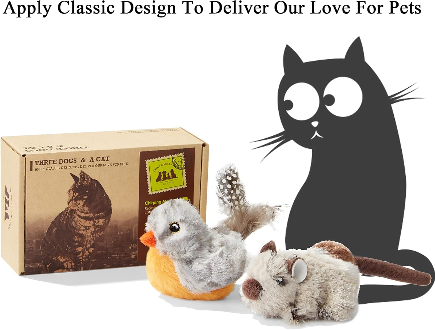 Interactive 2-Pack Cat Toys for Indoor Cats - Feather Squeaky Bird & Mouse Plush Toys with Motion Activation and Bird Chirping Sounds