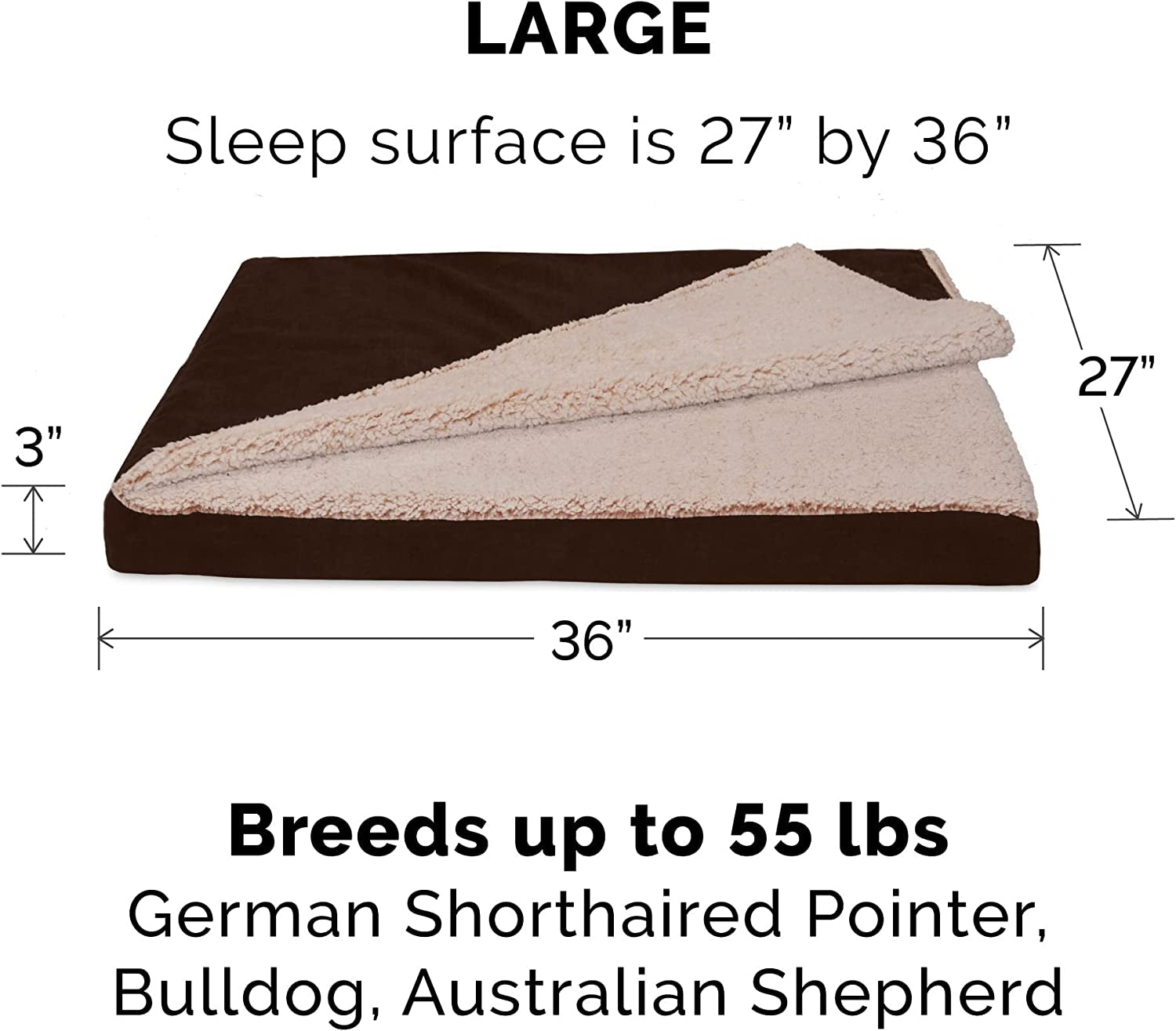 Large Medium Dog Bed with Cooling Gel and Removable Washable Cover for Dogs up to 55 lbs - Berber & Suede Top Mattress - Espresso