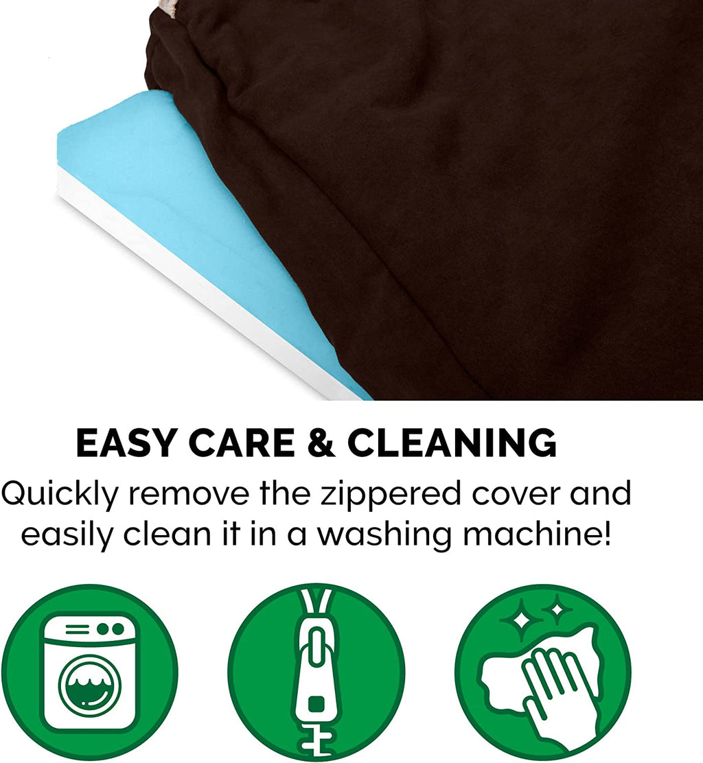 Large Medium Dog Bed with Cooling Gel and Removable Washable Cover for Dogs up to 55 lbs - Berber & Suede Top Mattress - Espresso