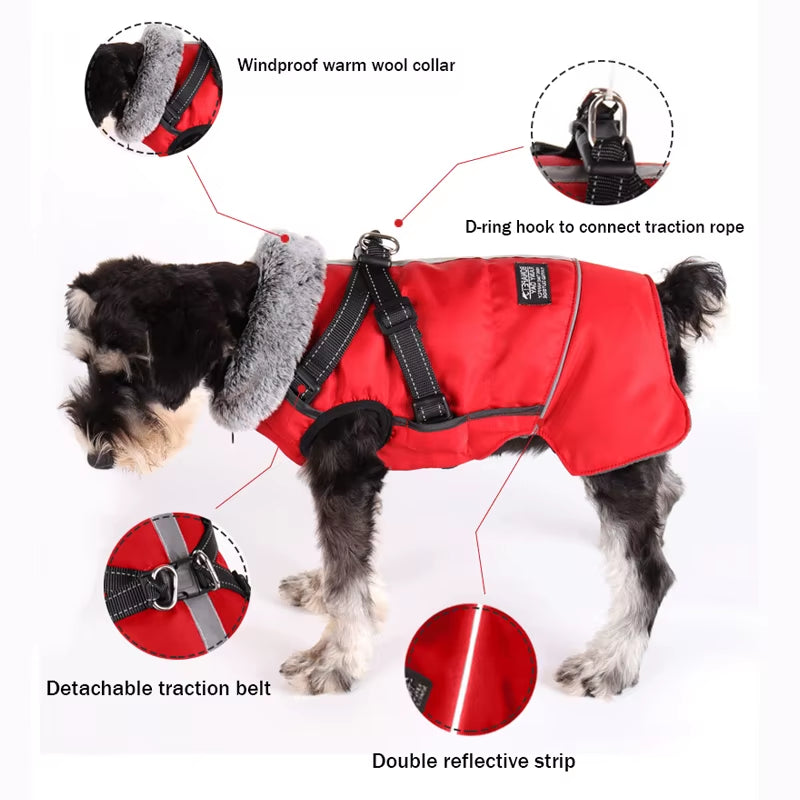 Pet Dog Winter Waterproof Jacket with Harness Small Dog Warm Clothes French Bulldog Reflective Big Dog Coat Chihuahua Outfits
