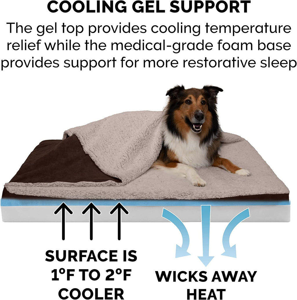Large Medium Dog Bed with Cooling Gel and Removable Washable Cover for Dogs up to 55 lbs - Berber & Suede Top Mattress - Espresso