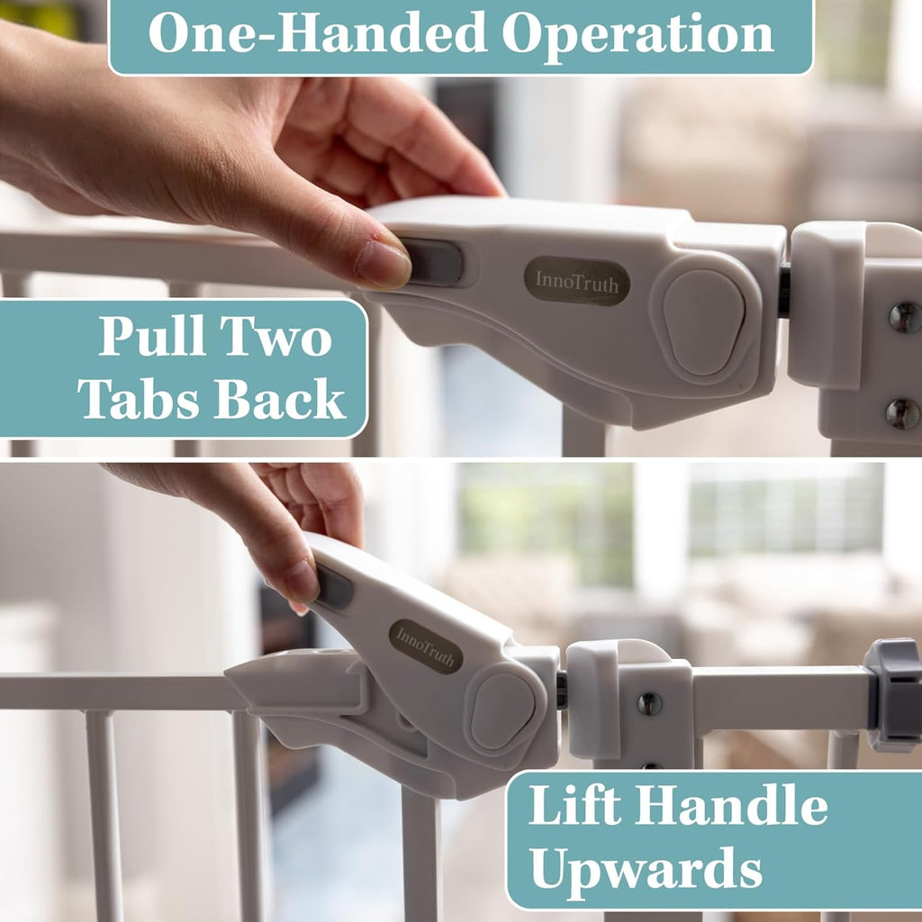 Adjustable 29-39.6" Baby Gate for Pets, Dual Auto-Close Dog Gate with One-Hand Operation, 30" Tall Safety Gate for Stairs, Hallways, and Bedrooms, Wall Pressure Mount Installation, White