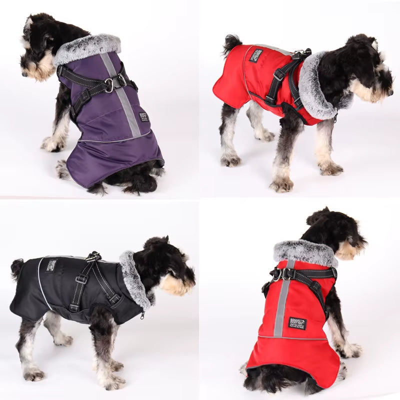 Pet Dog Winter Waterproof Jacket with Harness Small Dog Warm Clothes French Bulldog Reflective Big Dog Coat Chihuahua Outfits