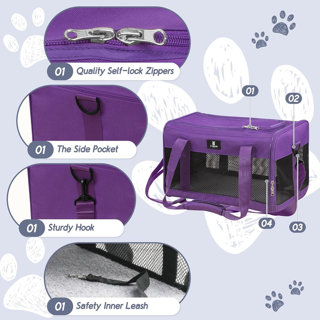 Airline-Approved Soft-Sided Cat Carrier for Small to Medium Cats up to 25 lbs, Featuring Removable Fleece Pad and Portable Design