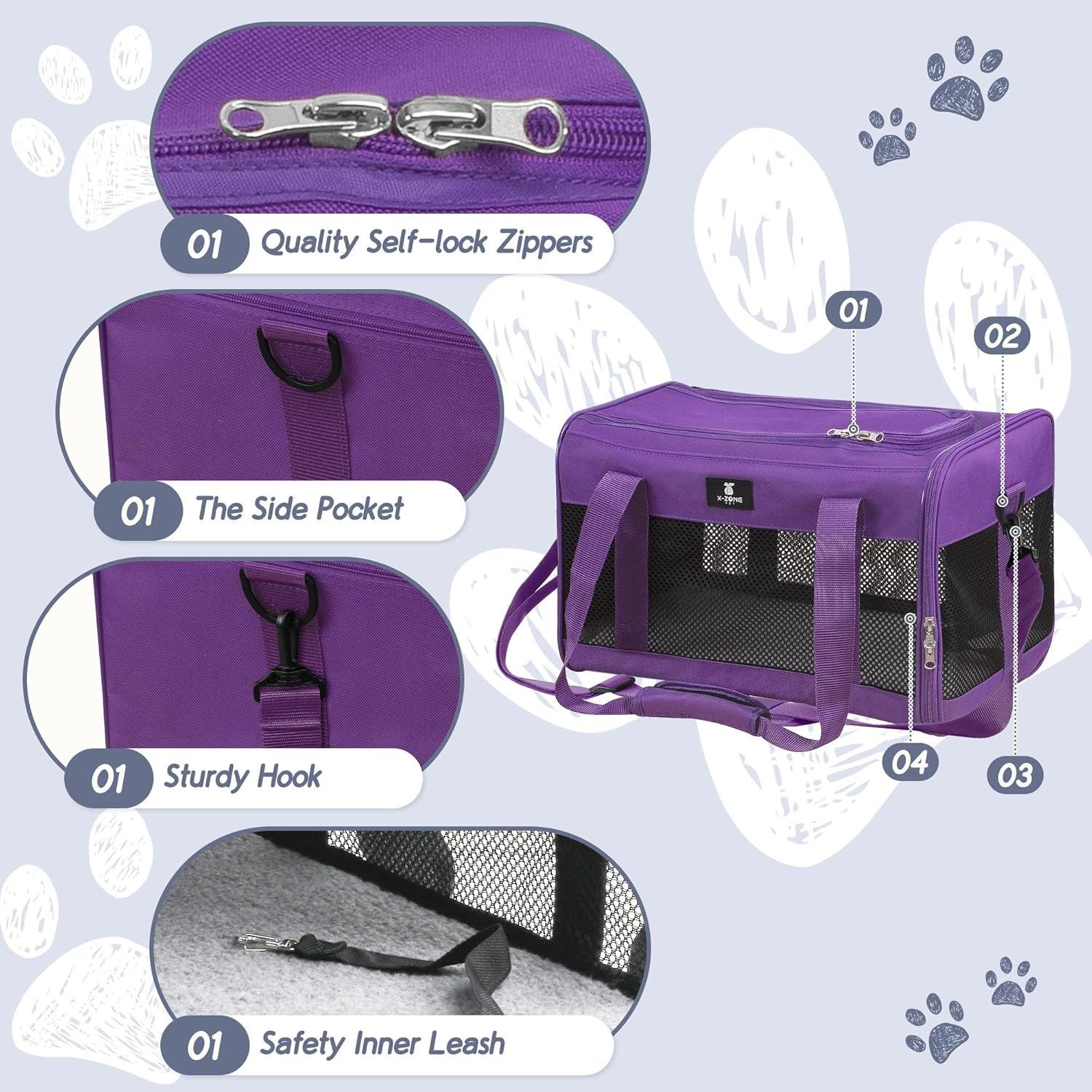Airline-Approved Soft-Sided Cat Carrier for Small to Medium Cats up to 25 lbs, Featuring Removable Fleece Pad and Portable Design
